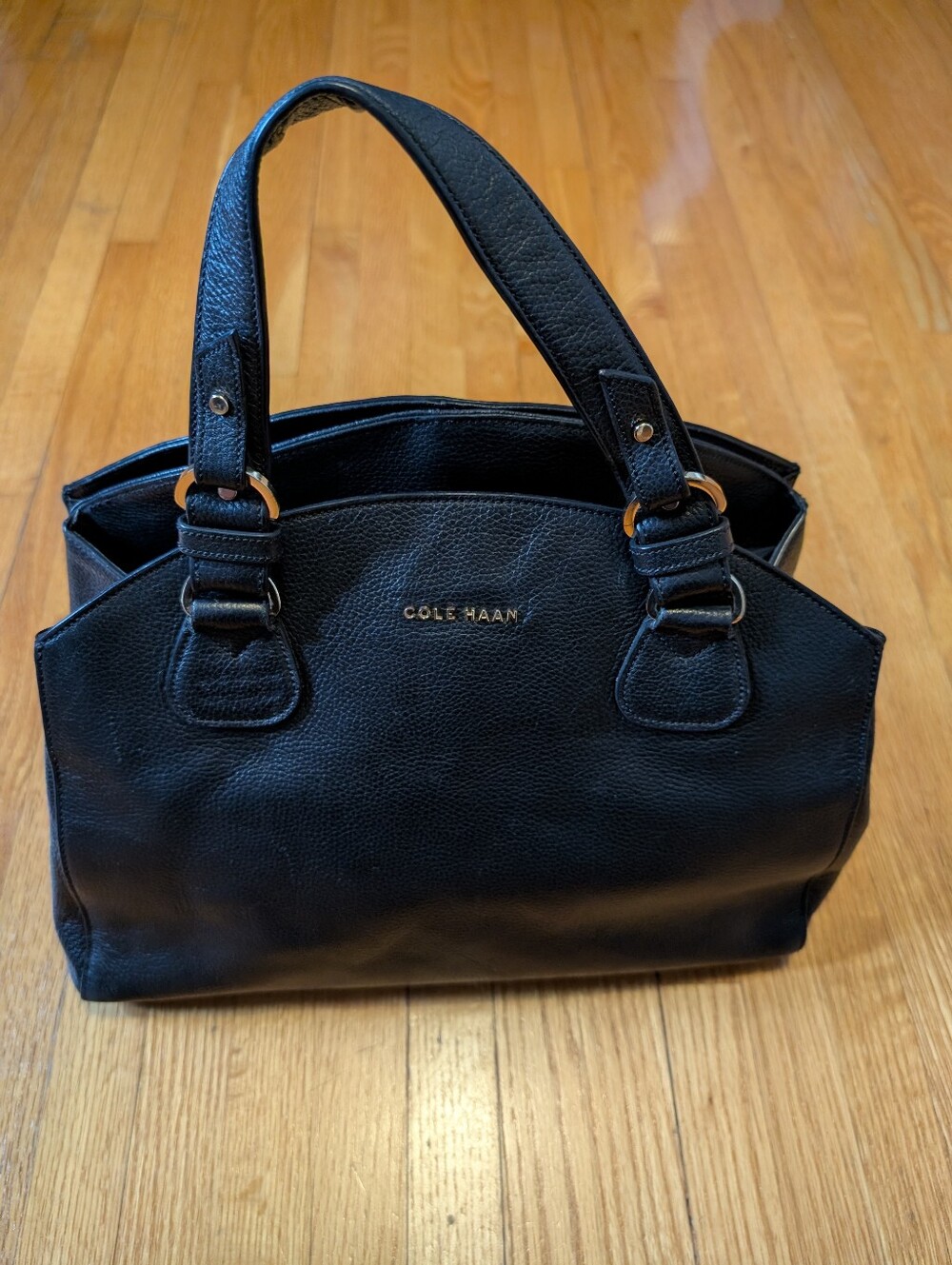Cole Haan Black Pebbled Leather Triple Compartment Satchel Bag